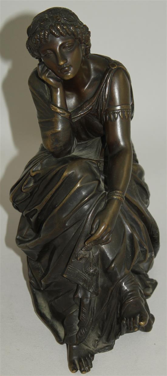 Pierre-Alexandre Schoenewerk (French, 1820-1885). A patinated bronze model of a seated classical female, 9in.